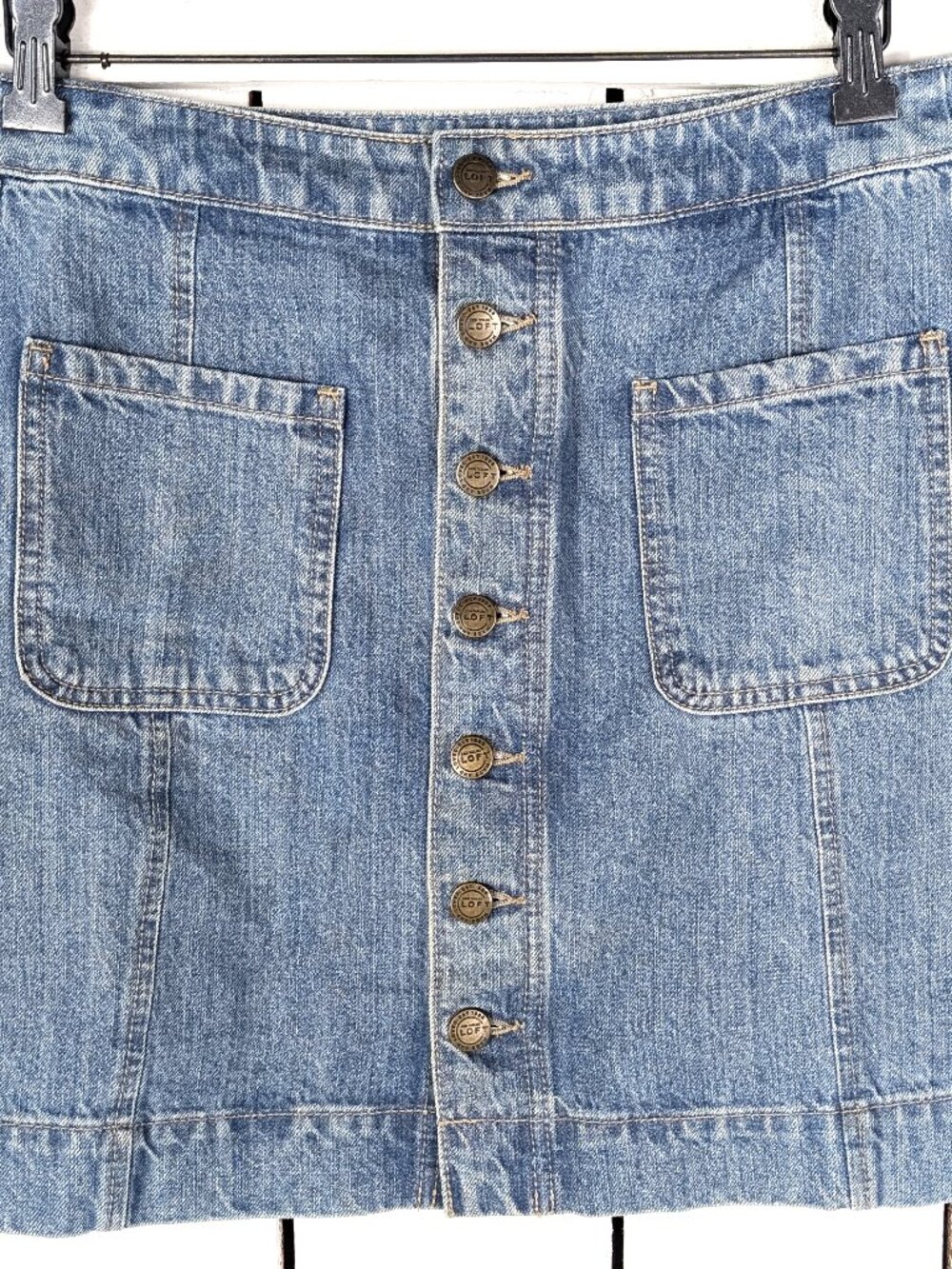 Button down blue jean denim mini skirt